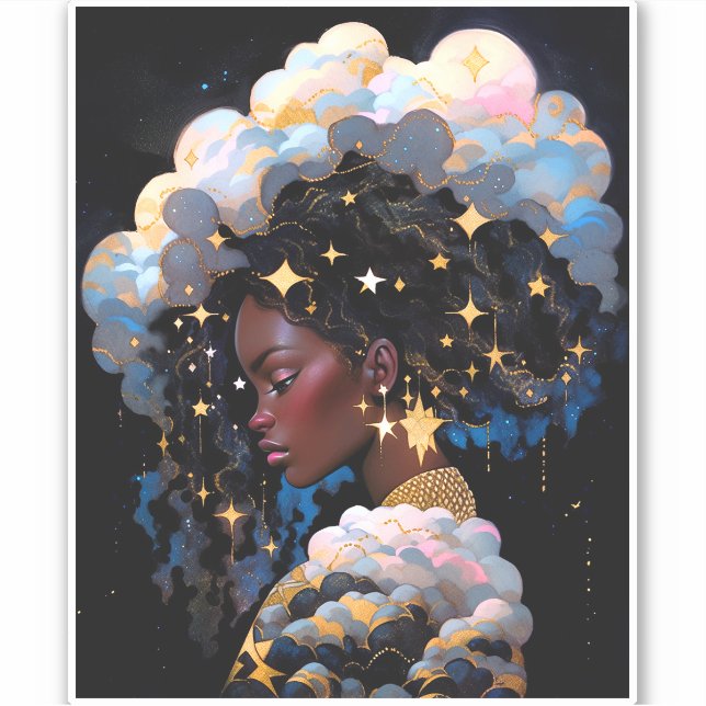 Cosmic Lady African American Fantasy Art Sticker (Front)