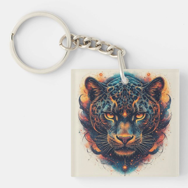Cosmic Leopard Portrait With Mystical Effect Keychain (Front)