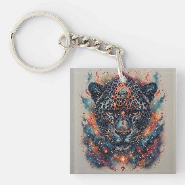 Cosmic Leopard Portrait With Mystical Effect Keychain (Front)