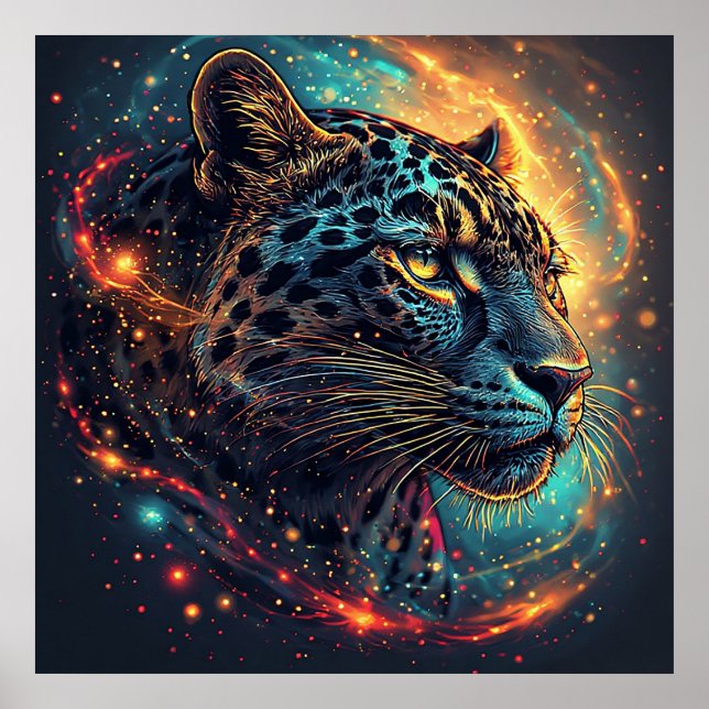 Cosmic Leopard Portrait With Mystical Effect Poster (Front)