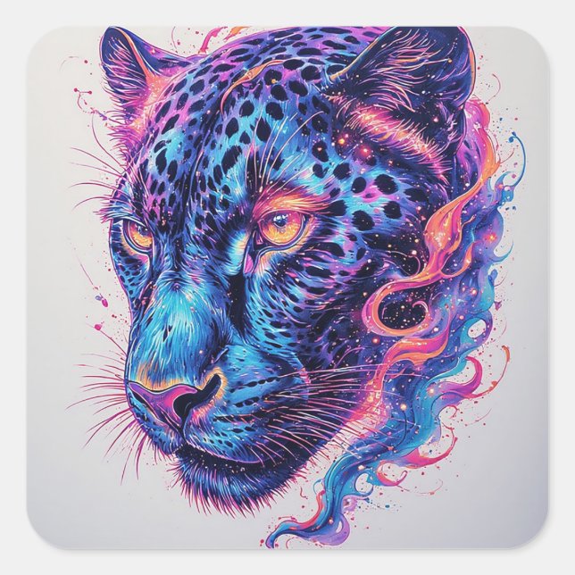 Cosmic Leopard Portrait With Mystical Effect Square Sticker (Front)
