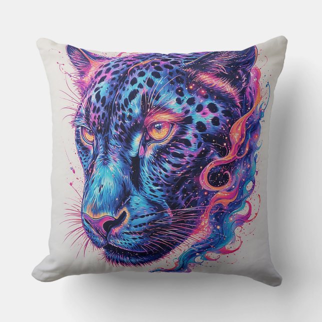 Cosmic Leopard Portrait With Mystical Effect Throw Pillow (Front)