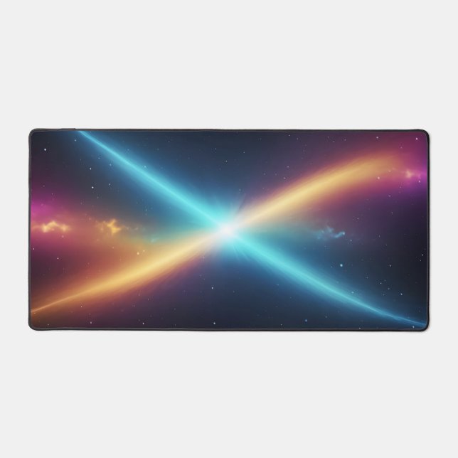 Cosmic Light Collision Abstract Glowing Space Desk Mat (Front)
