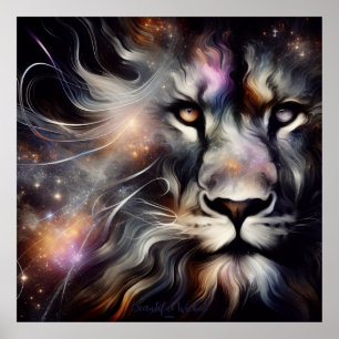 Cosmic Lion AI Fantasy Digital Art Print