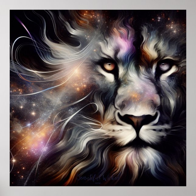 Cosmic Lion AI Fantasy Digital Art Print (Front)