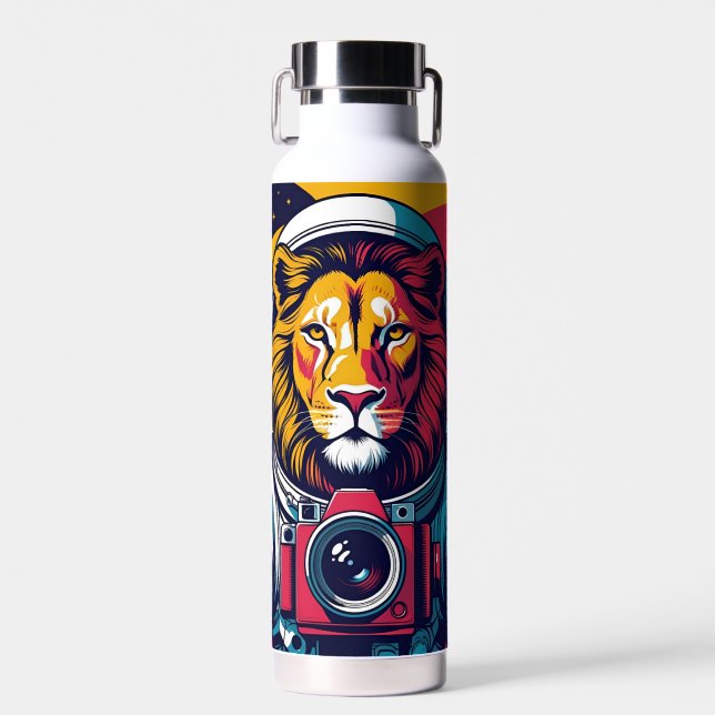Cosmic Lion Astronaut Mug | Bold Space Art Coffee  Water Bottle (Front)