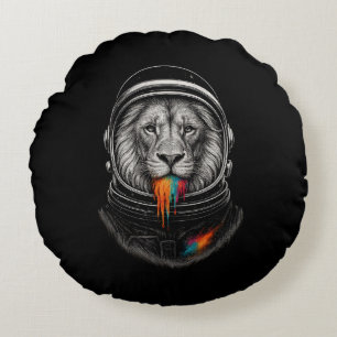 Cosmic Lion Drip Round Pillow