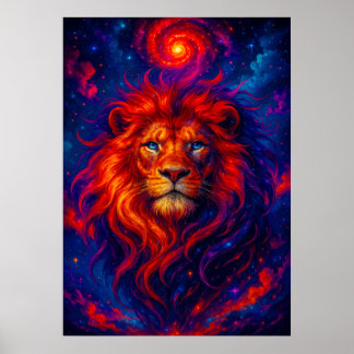 Cosmic Lion with Fiery Galaxy Mane Fantasy Poster