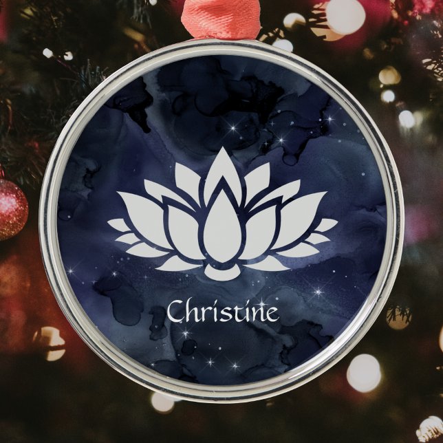 Cosmic Lotus Flower in Dark Starry Sky Metal Ornament (Creator Uploaded)