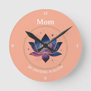 Cosmic Lotus Flower Mom Bloom Round Clock