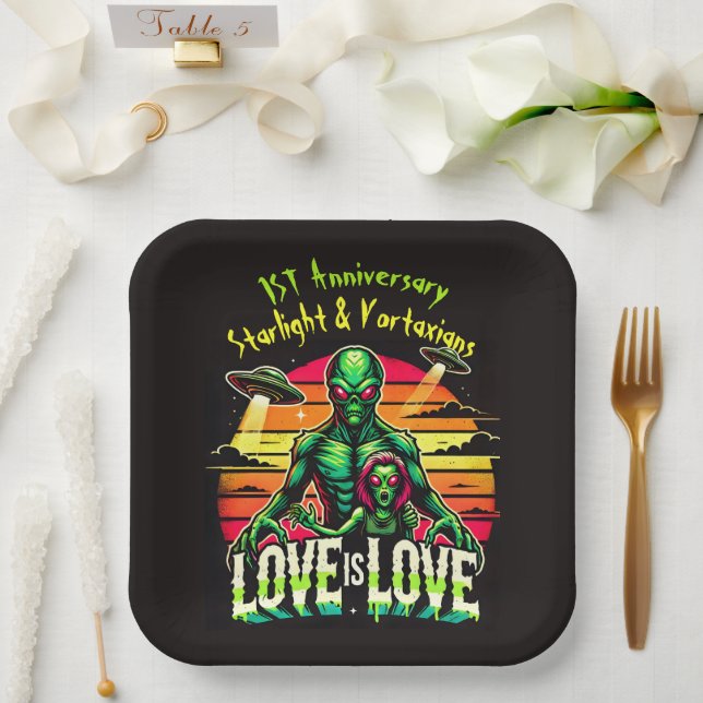 Cosmic Love Between Two Aliens Paper Plates (Wedding)