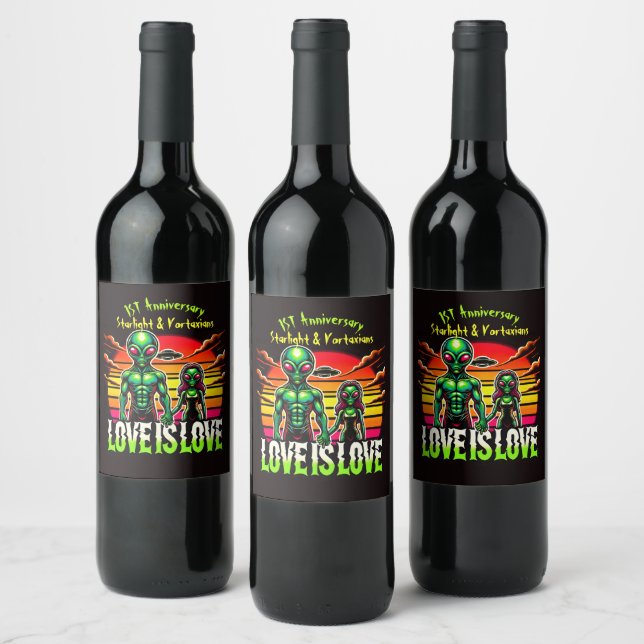 Cosmic Love Shared by Alien Couple Wine Label (Bottles)