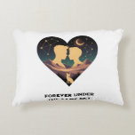 Cosmic Love Story Heart with Lovers and Fox Art Accent Pillow