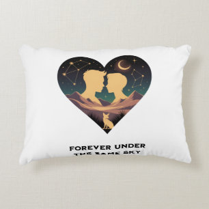 Cosmic Love Story Heart with Lovers and Fox Art Accent Pillow