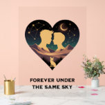 Cosmic Love Story Heart with Lovers and Fox Art Acrylic Sign