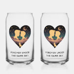 Cosmic Love Story Heart with Lovers and Fox Art Can Glass