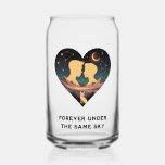 Cosmic Love Story Heart with Lovers and Fox Art Can Glass