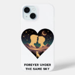 Cosmic Love Story Heart with Lovers and Fox Art iPhone 15 Case