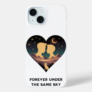 Cosmic Love Story Heart with Lovers and Fox Art iPhone 15 Case