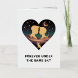 Cosmic Love Story Heart with Lovers and Fox Art Foil Greeting Card