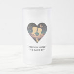 Cosmic Love Story Heart with Lovers and Fox Art Frosted Glass Beer Mug