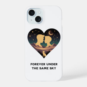 Cosmic Love Story Heart with Lovers and Fox Art iPhone 15 Case