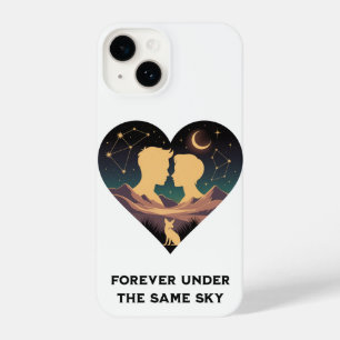 Cosmic Love Story Heart with Lovers and Fox Art iPhone 14 Case