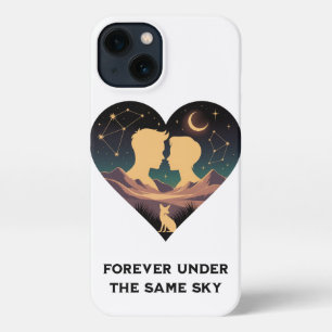 Cosmic Love Story Heart with Lovers and Fox Art iPhone 13 Case