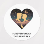 Cosmic Love Story Heart with Lovers and Fox Art Labels