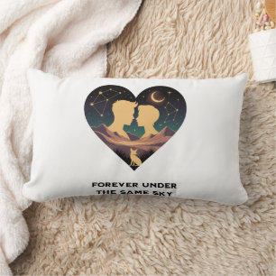 Cosmic Love Story Heart with Lovers and Fox Art Lumbar Pillow