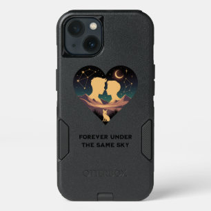 Cosmic Love Story Heart with Lovers and Fox Art iPhone 13 Case