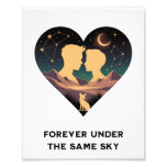 Cosmic Love Story Heart with Lovers and Fox Art Photo Print