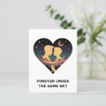 Cosmic Love Story Heart with Lovers and Fox Art Postcard