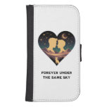 Cosmic Love Story Heart with Lovers and Fox Art Galaxy S4 Wallet Case
