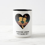 Cosmic Love Story Heart with Lovers and Fox Art Two-Tone Coffee Mug