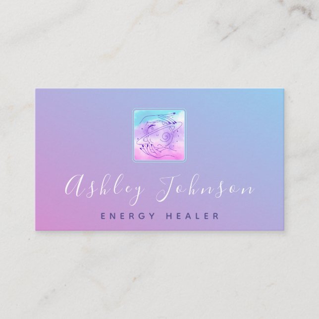 Cosmic Magic Hands Star Pink Purple Gradient Ombre Business Card (Front)