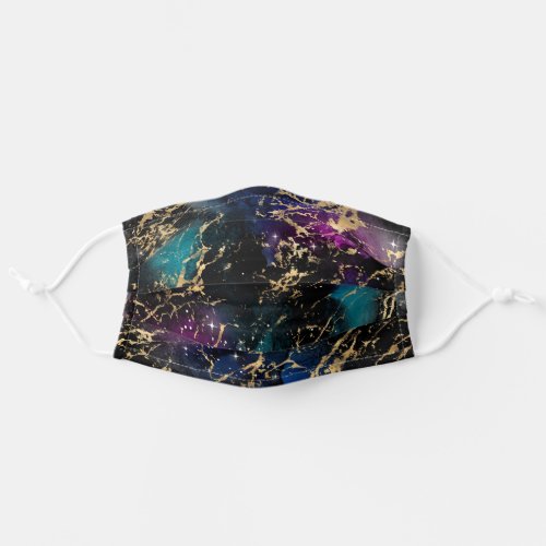 Cosmic Marble  Teal Purple with Gold Galaxy Adult Cloth Face Mask