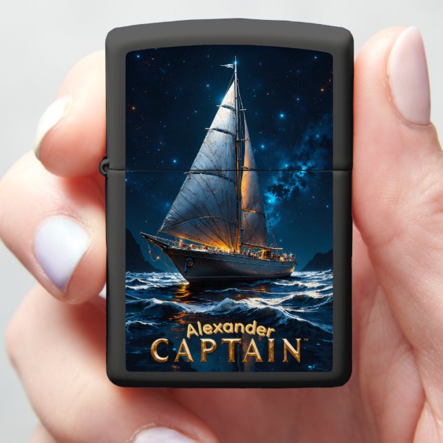 Cosmic Mariner's Personalized Captain Zippo Lighter (In Hand)