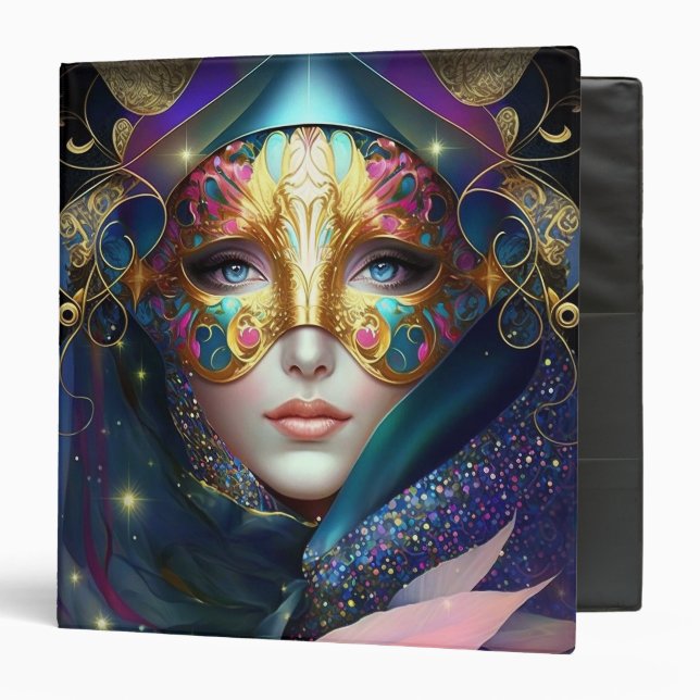 Cosmic Masked Goddess Queen Fantasy Art 3 Ring Bin 3 Ring Binder (Front/Inside)