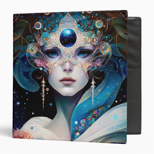 Cosmic Masked Goddess Queen Fantasy Art 3 Ring Binder (Front/Inside)