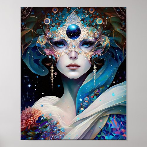 Cosmic Masked Goddess Queen Fantasy Art Poster