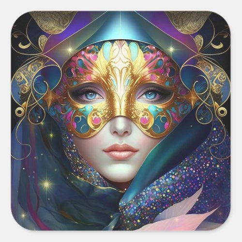 Cosmic Masked Goddess Queen Fantasy Art Square Sti Square Sticker