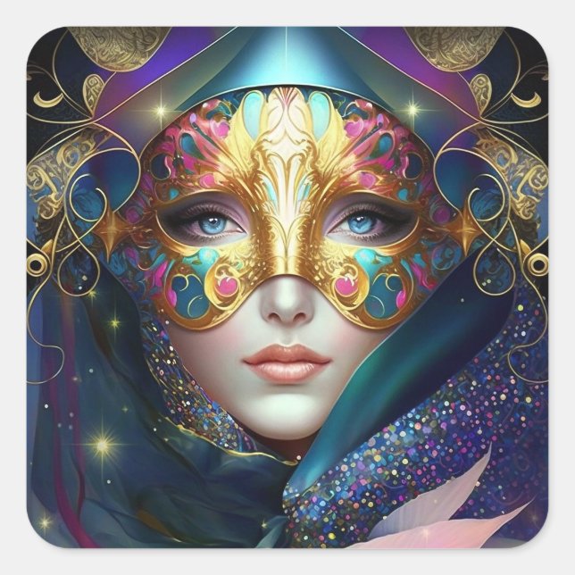 Cosmic Masked Goddess Queen Fantasy Art Square Sti Square Sticker (Front)