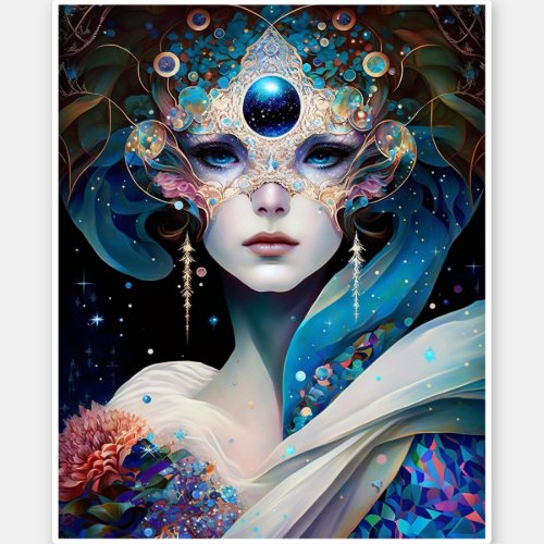 Cosmic Masked Goddess Queen Fantasy Art Sticker