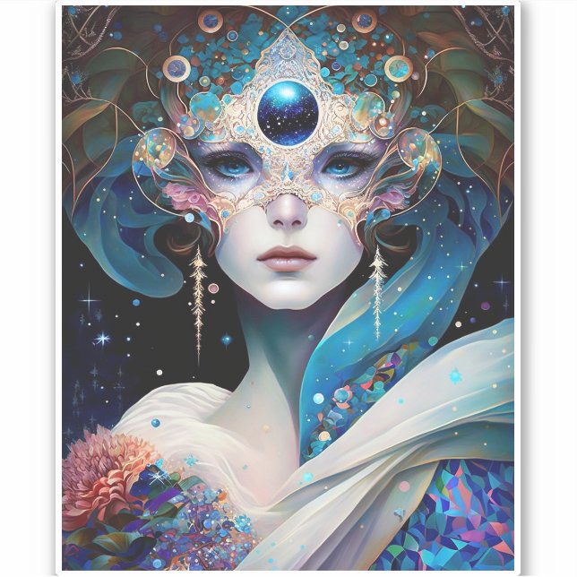 Cosmic Masked Goddess Queen Fantasy Art Sticker (Front)