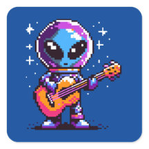 Cosmic Melody: 8-Bit Alien with Guitar