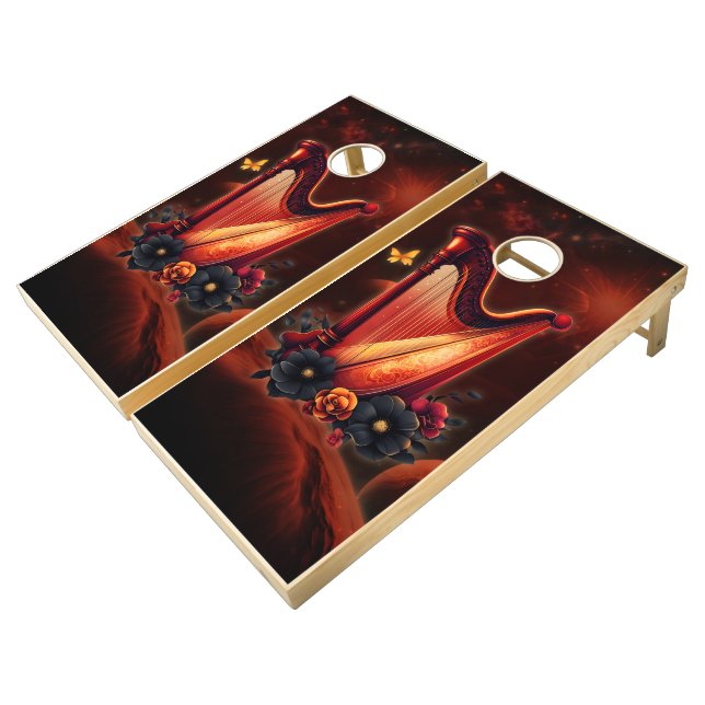 Cosmic melody, the magic of the harp.  cornhole set (Angled)