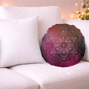 Cosmic Metatron Sacred Geometry Round Pillow