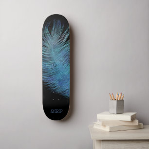 *~* Cosmic Midnight Sky Pastel Boho Feather Skateboard