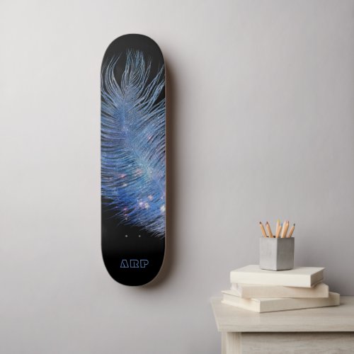   Cosmic Midnight Sky Pastel Feather Boho Skateboard